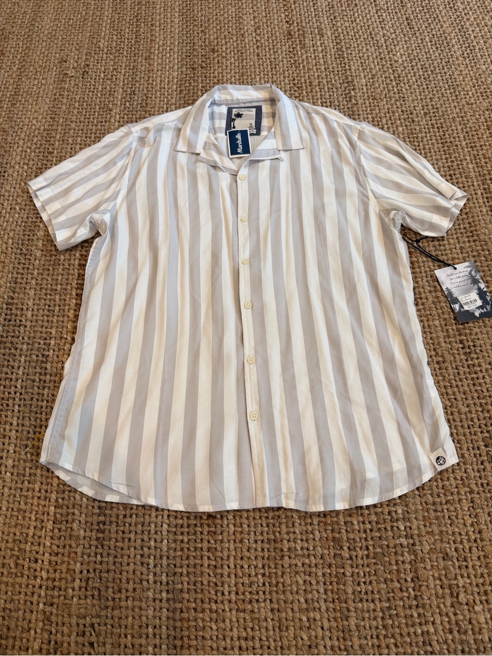 Tommy Bahama Short-Sleeve Camp Shirt in White and Beige Stripes